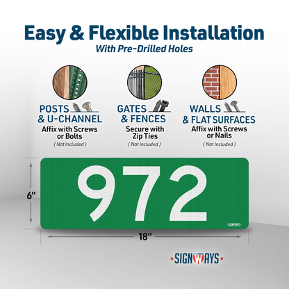 SignWays 911 Address Reflective Signs | Custom Double-Sided House Numbers Horizontal