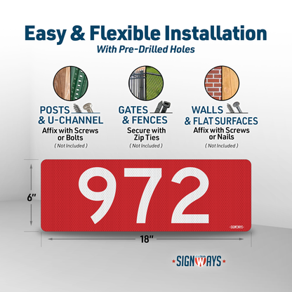 SignWays 911 Address Reflective Signs | Custom Double-Sided House Numbers Horizontal