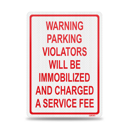 SignWays No Parking Signs Metal | Warning Parking Violators Will Be Immobilized and Charged a Service Fee | Made in USA | Red White