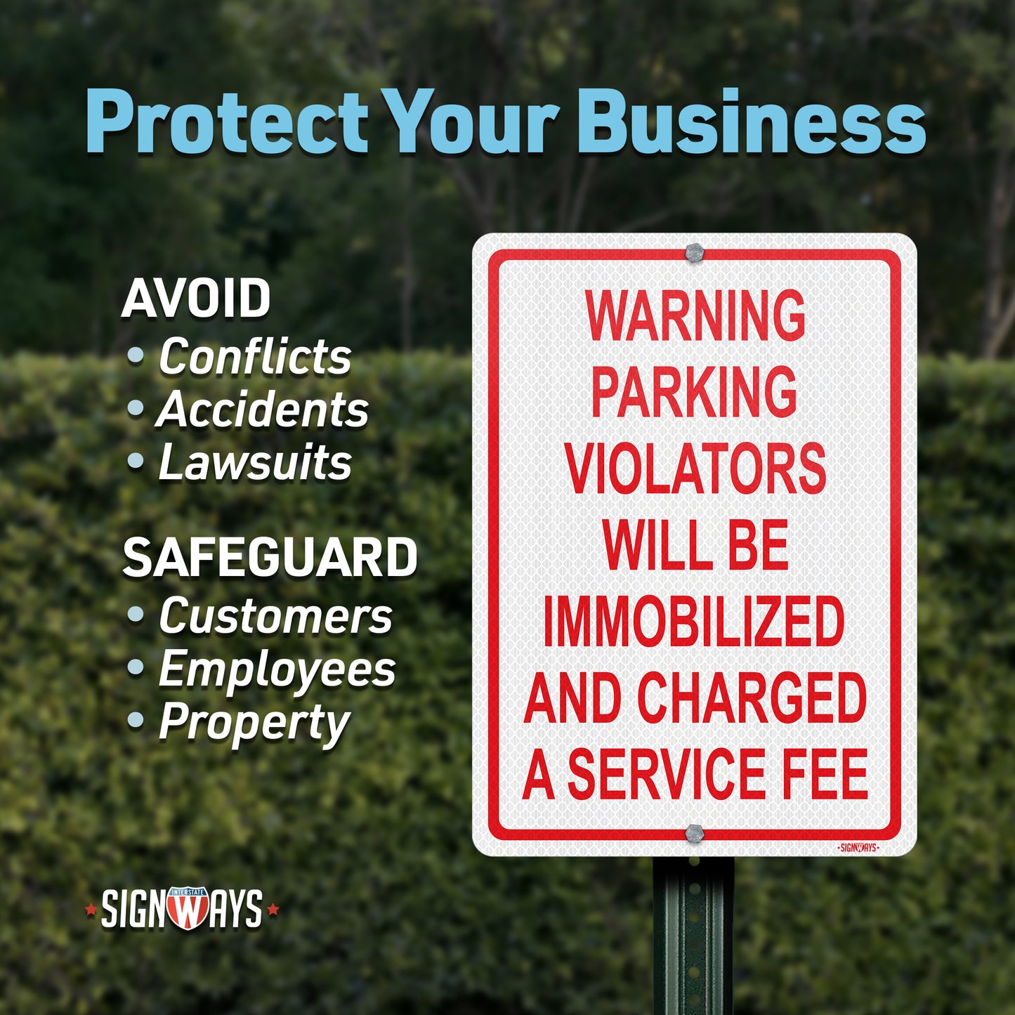 SignWays No Parking Signs Metal | Warning Parking Violators Will Be Immobilized and Charged a Service Fee | Made in USA | Red White