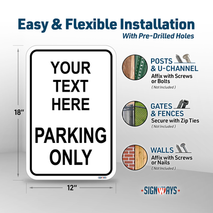 Parking Signs for Outside | Custom Sign Outdoor Metal | Design Color Font Text | 12x18”