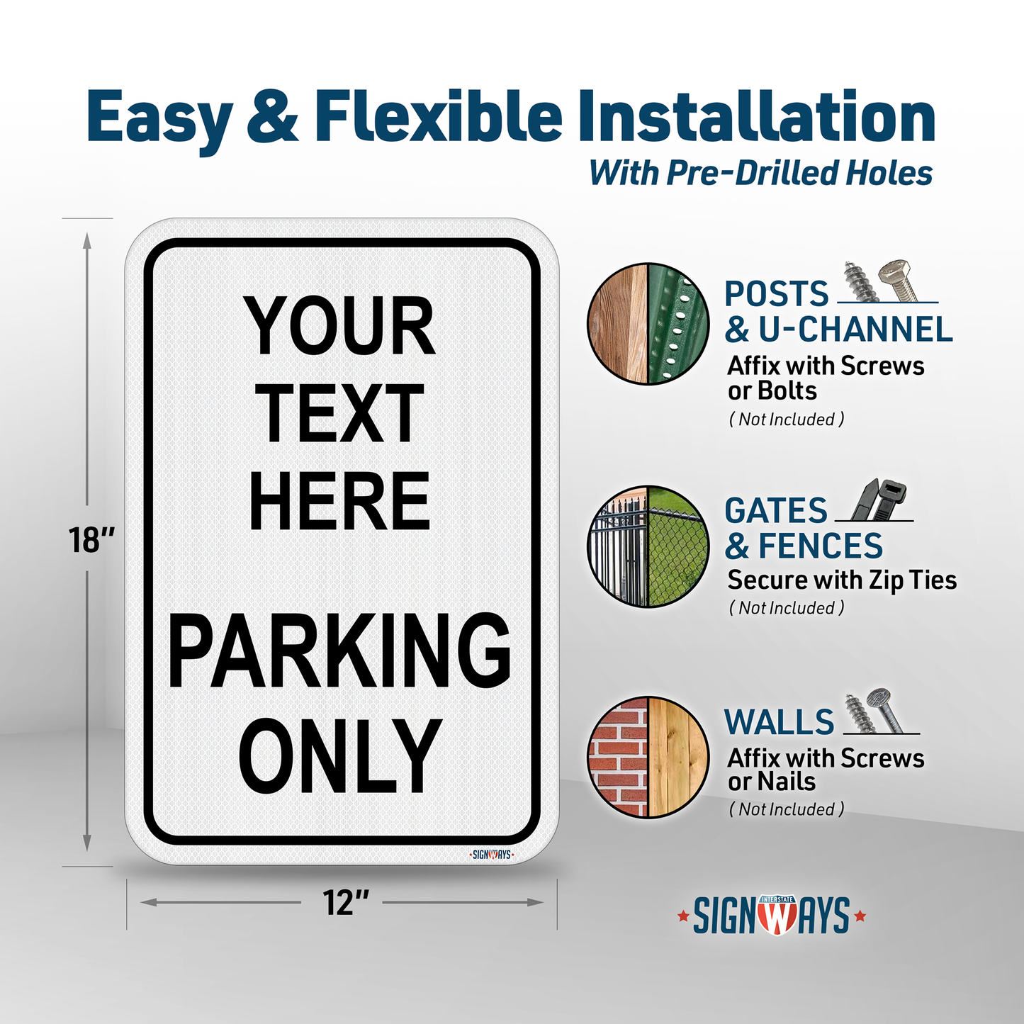 Parking Signs for Outside | Custom Sign Outdoor Metal | Design Color Font Text | 12x18”