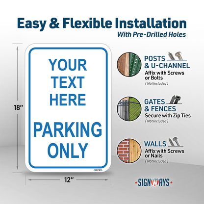 Parking Signs for Outside | Custom Sign Outdoor Metal | Design Color Font Text | 12x18”