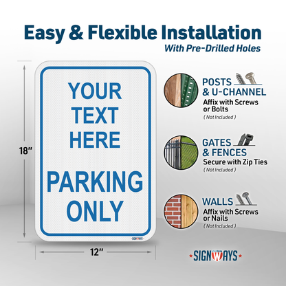 Parking Signs for Outside | Custom Sign Outdoor Metal | Design Color Font Text | 12x18”
