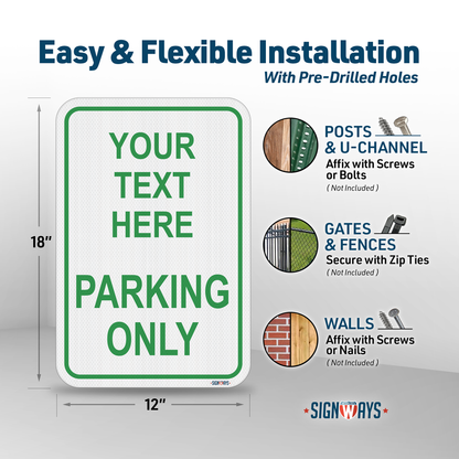 Parking Signs for Outside | Custom Sign Outdoor Metal | Design Color Font Text | 12x18”