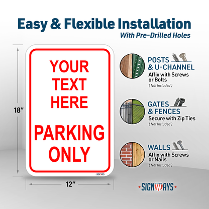 Parking Signs for Outside | Custom Sign Outdoor Metal | Design Color Font Text | 12x18”
