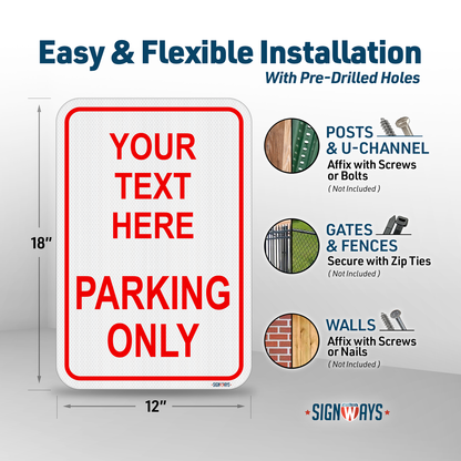 Parking Signs for Outside | Custom Sign Outdoor Metal | Design Color Font Text | 12x18”