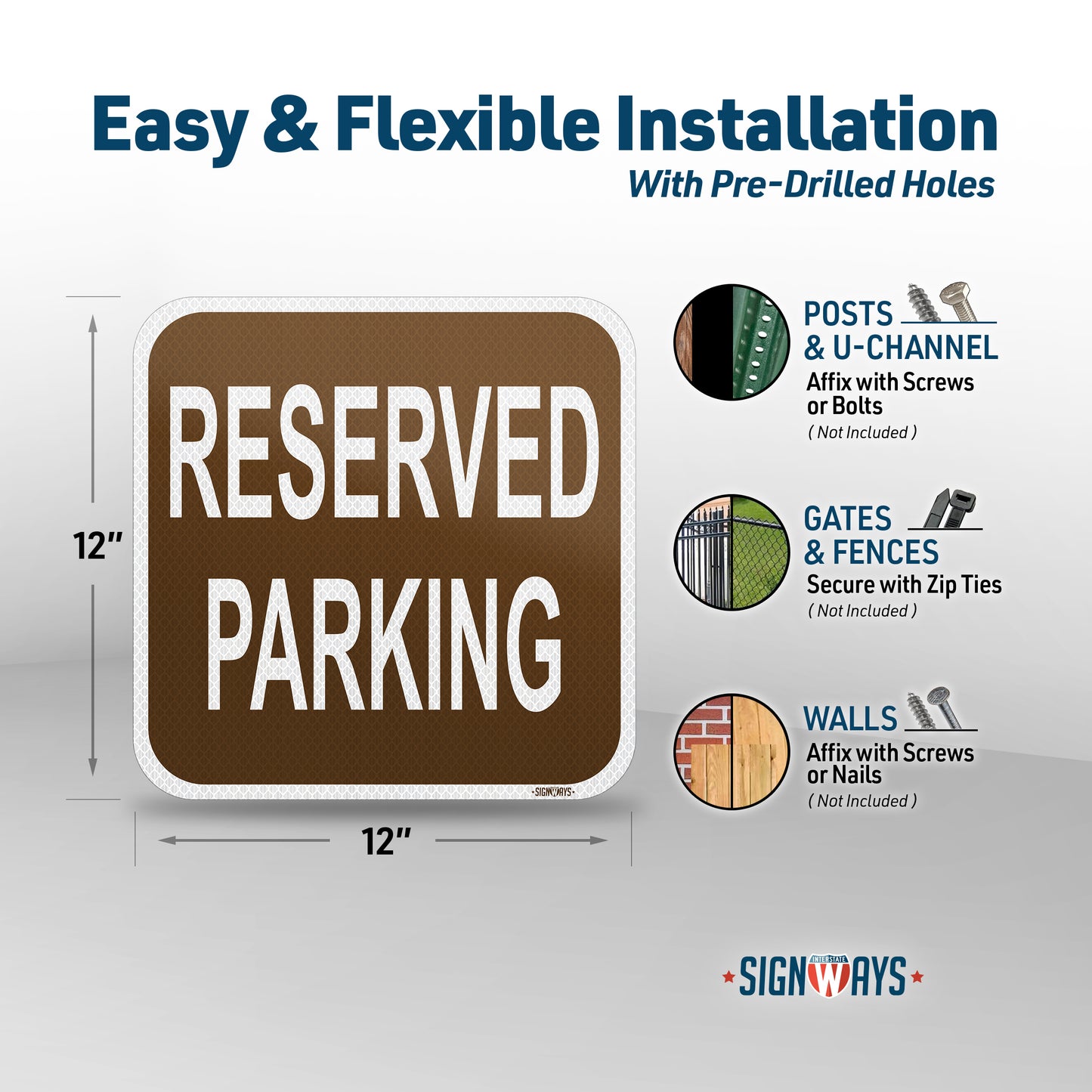 SignWays Reserved Parking Sign (Brown) | Reserved Parking Signs for Outside | Made in USA