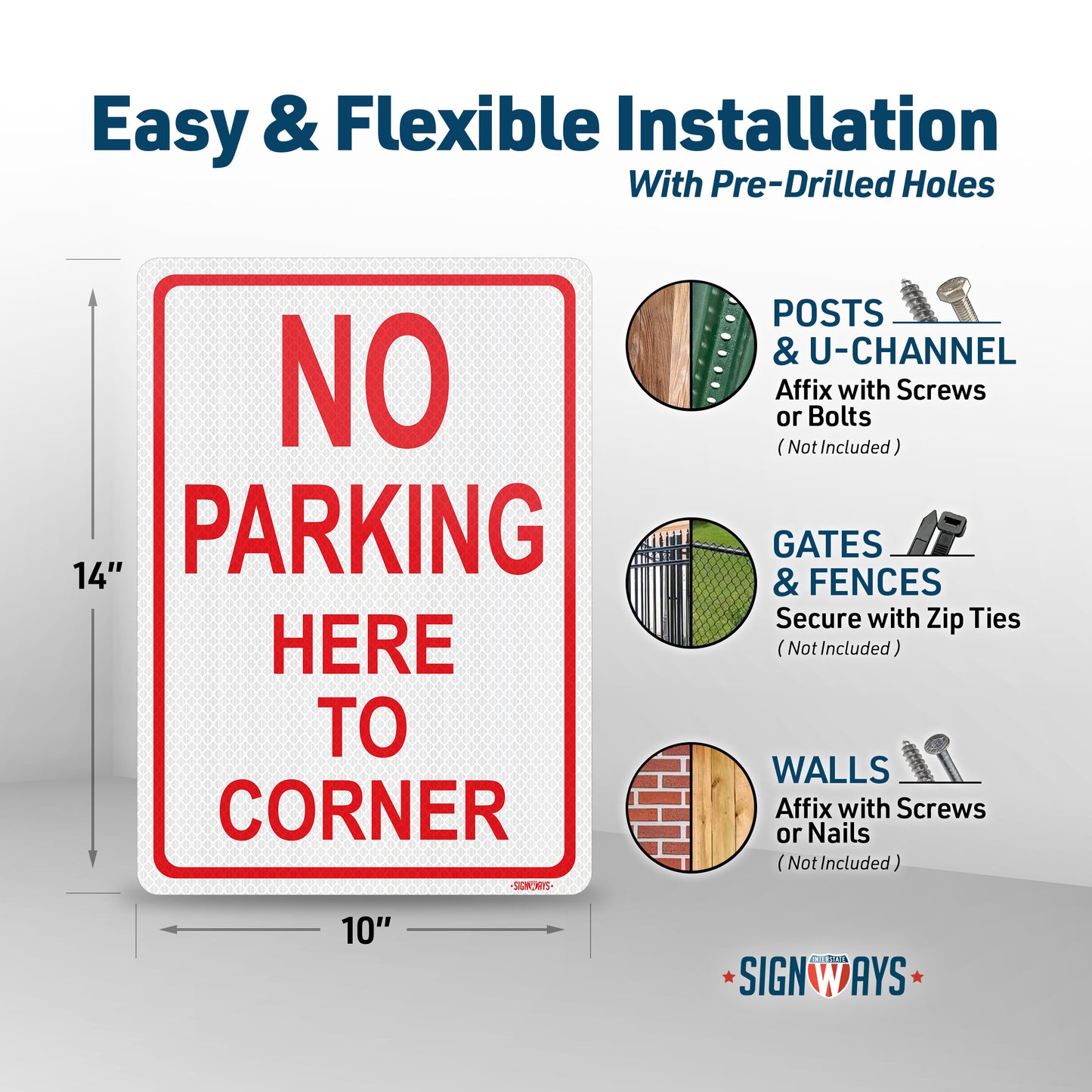 SignWays No Parking Here to Corner Sign Red | No Parking Signs for Outside