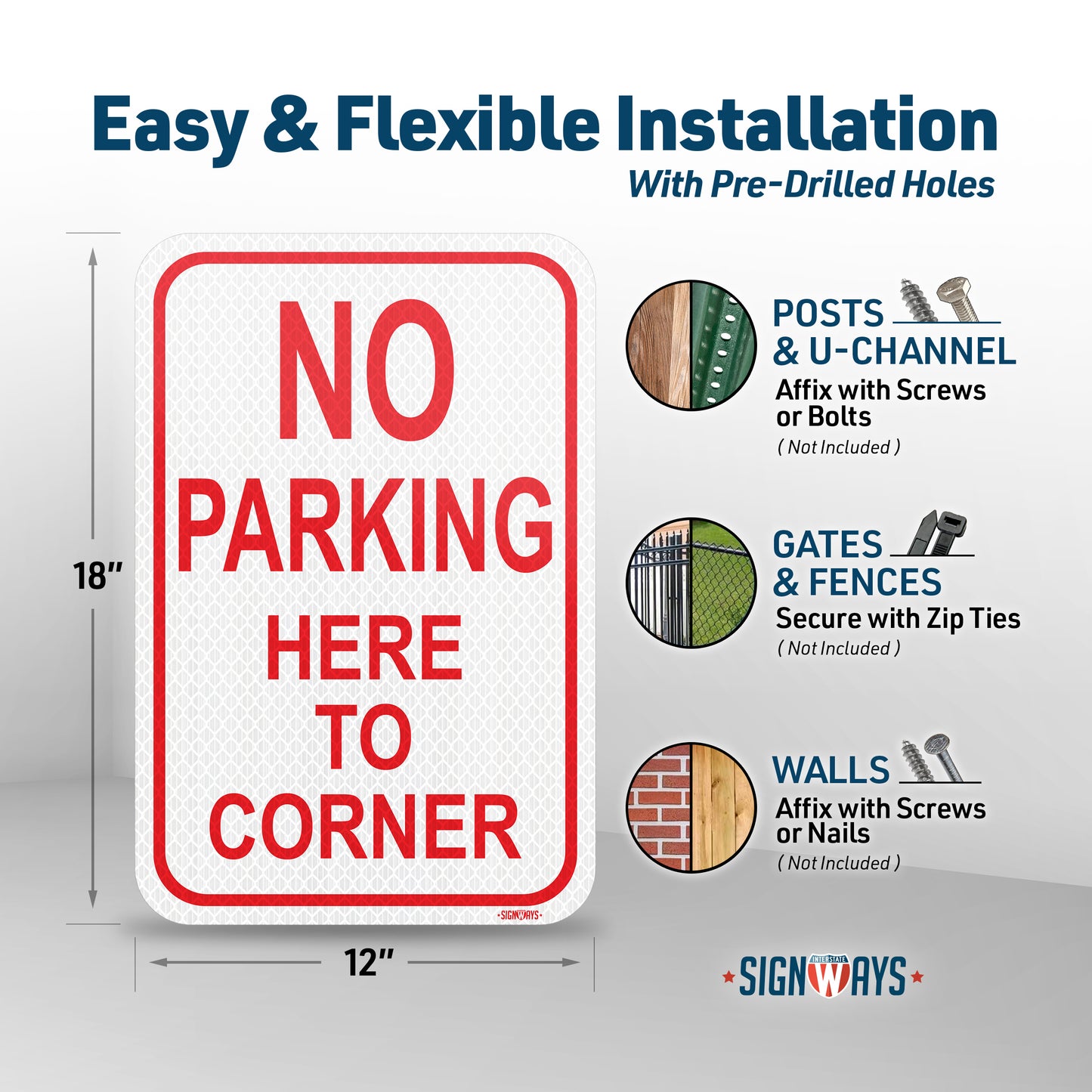 SignWays No Parking Here to Corner Sign Red | No Parking Signs for Outside