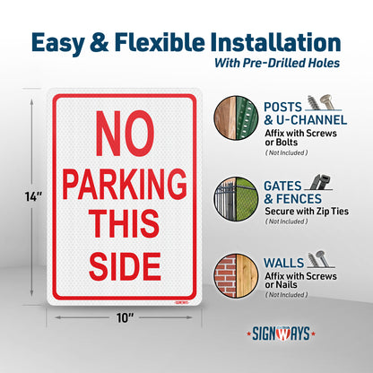 SignWays No Parking This Side Sign | No Parking Signs, White Red Vertical
