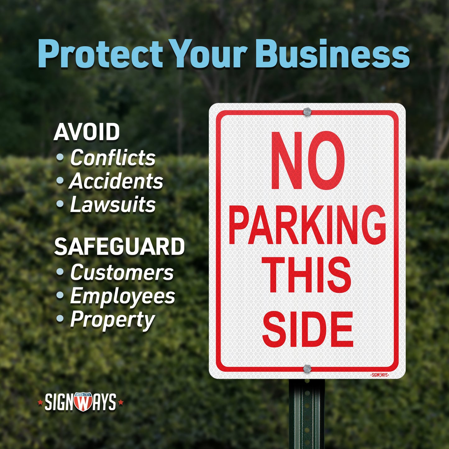 SignWays No Parking This Side Sign | No Parking Signs, White Red Vertical