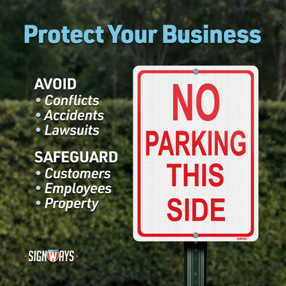 SignWays No Parking This Side Sign | No Parking Signs, White Red Vertical