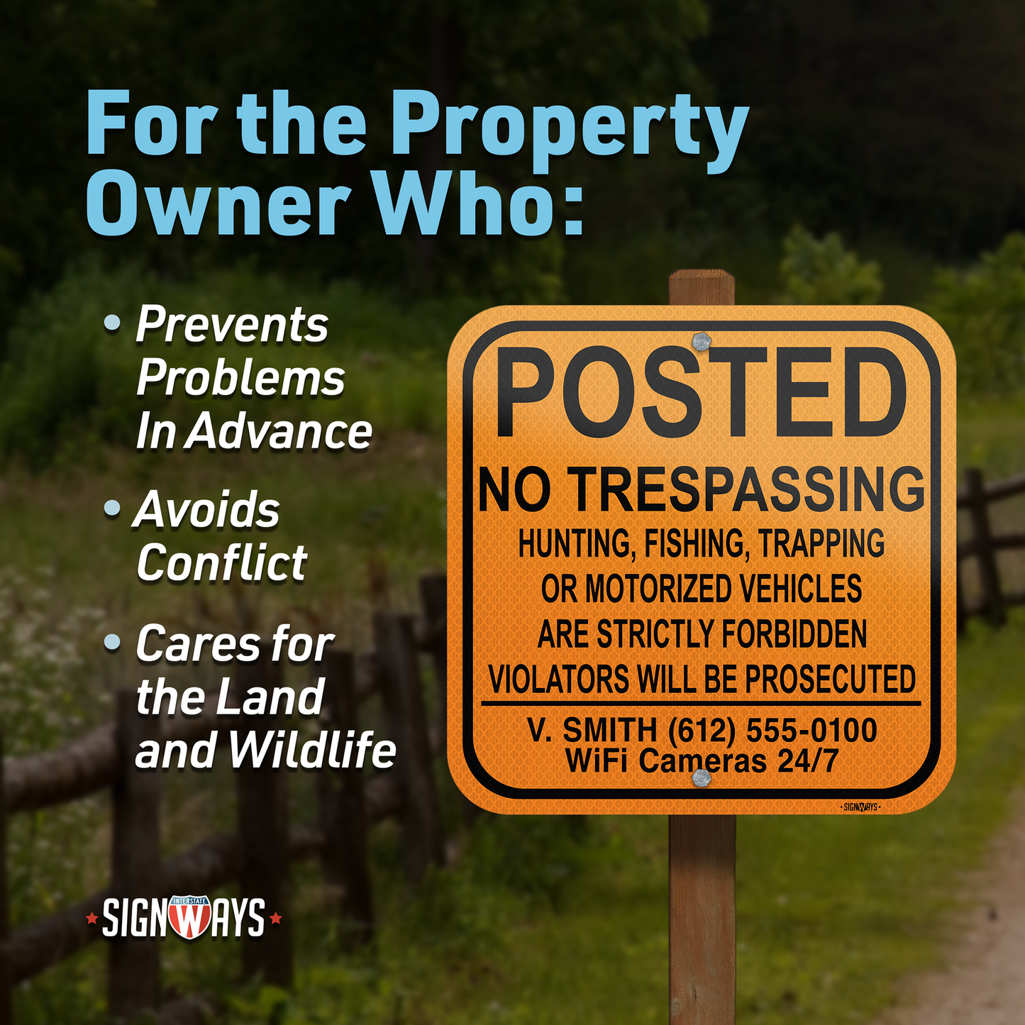 Custom Posted Signs | No Trespassing Hunting Trapping | Orange 12x12”