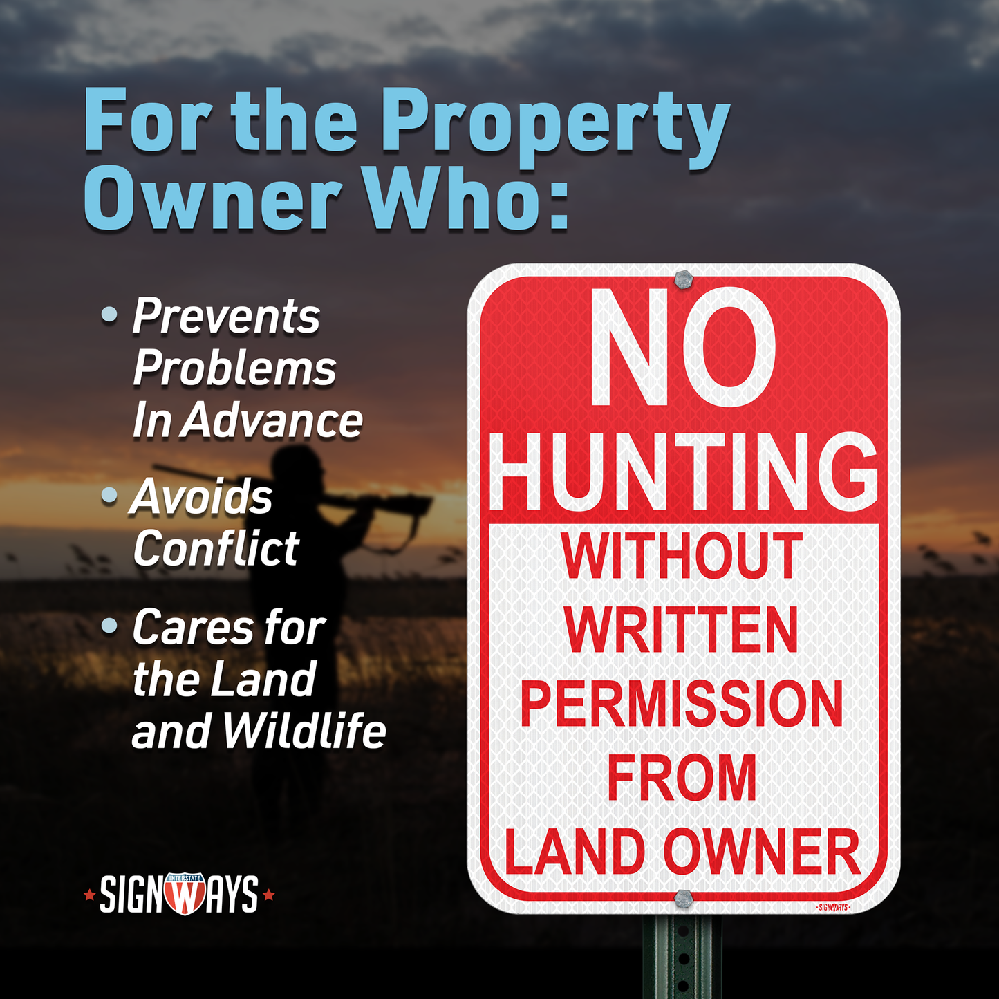 SignWays No Hunting Signs Private Property | (Red and White) 12x18”