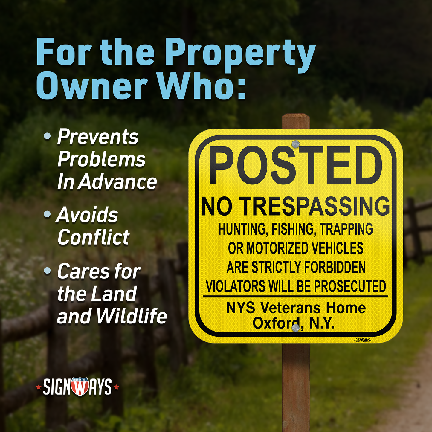 Custom Posted Signs | No Trespassing Hunting Trapping | Yellow 12x12”