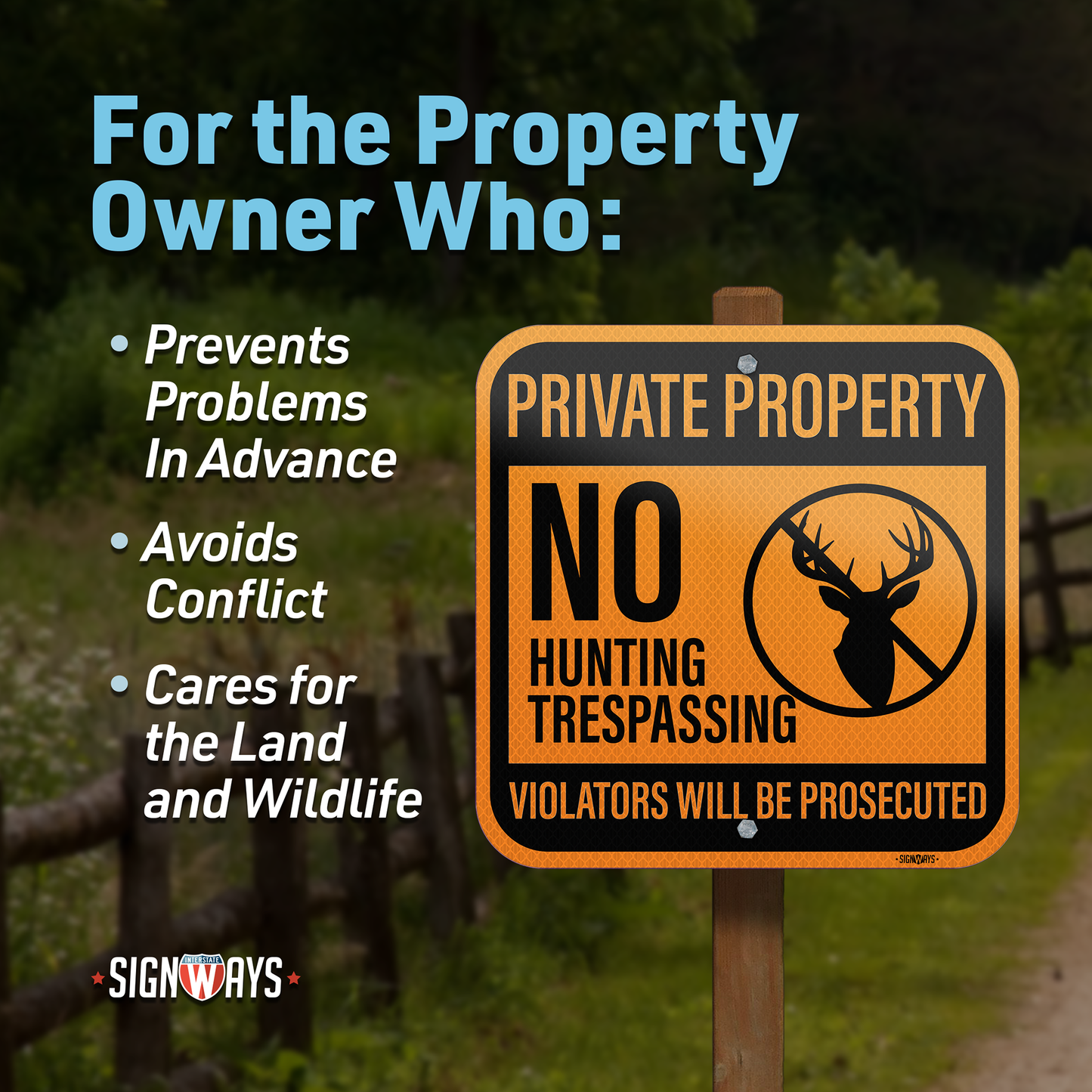 Private Property Signs, No Hunting Trespassing Signs | 3M Aluminum Orange 12x12”