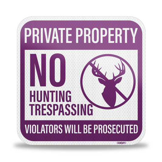 Private Property Signs, No Hunting Trespassing Signs | 3M Aluminum Purple 12x12”