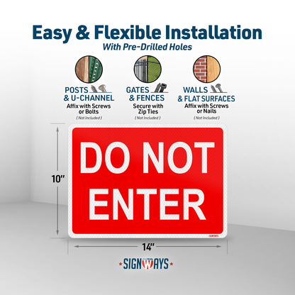 Do Not Enter Sign Red | Do Not Enter Signs Outdoor | 3M Grade Aluminum Reflective | Made in USA | 10" x 14"