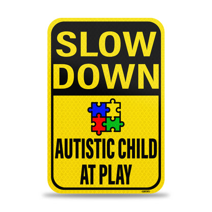 Slow Down: Autistic Child at Play Sign | Autistic Signs for Home Outside | Slow Children at Play for Street | Made in USA | 12” x 18”