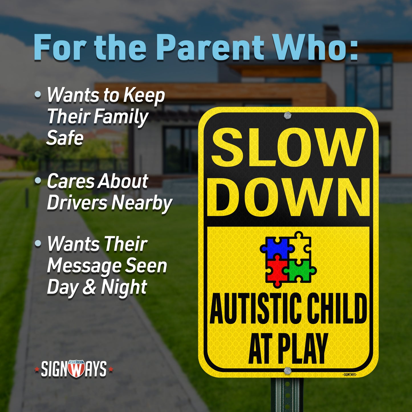 Slow Down: Autistic Child at Play Sign | Autistic Signs for Home Outside | Slow Children at Play for Street | Made in USA | 12” x 18”