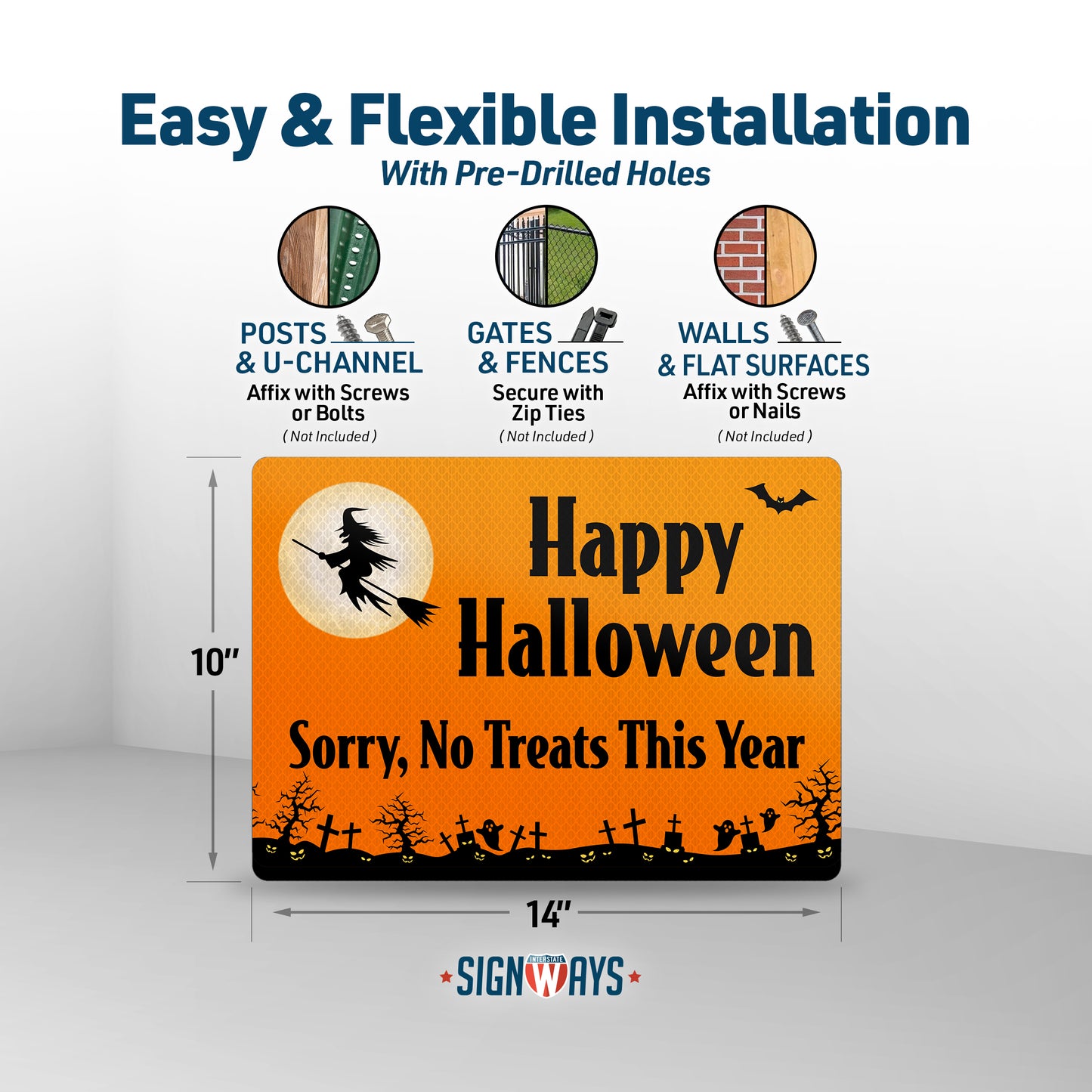 Happy Halloween Sign: Sorry No Treats This Year | No Candy Trick or Treat Sign for Front Door Porch Yard of Home 14x10”