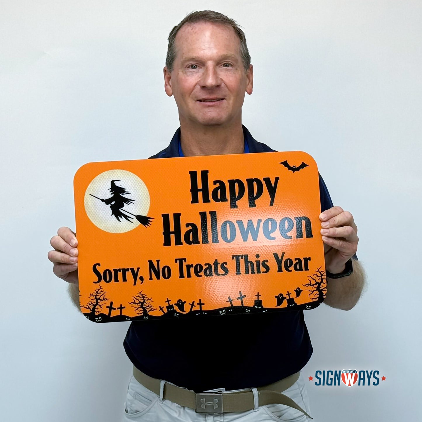 Happy Halloween Sign: Sorry No Treats This Year | No Candy Trick or Treat Sign for Front Door Porch Yard of Home 14x10”
