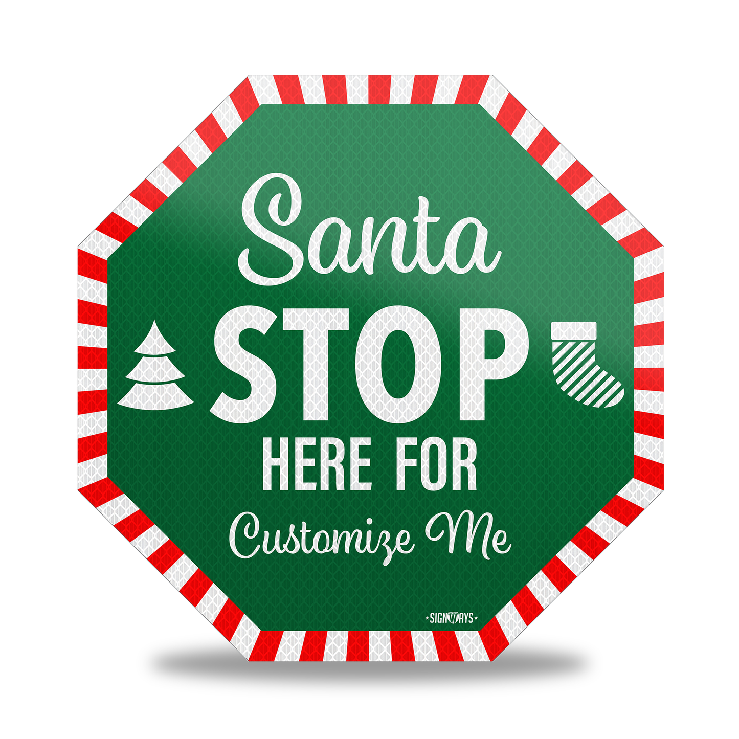 Personalized / Customizable Candy Cane Santa Stop Here 12"x12" Yard Stop Sign