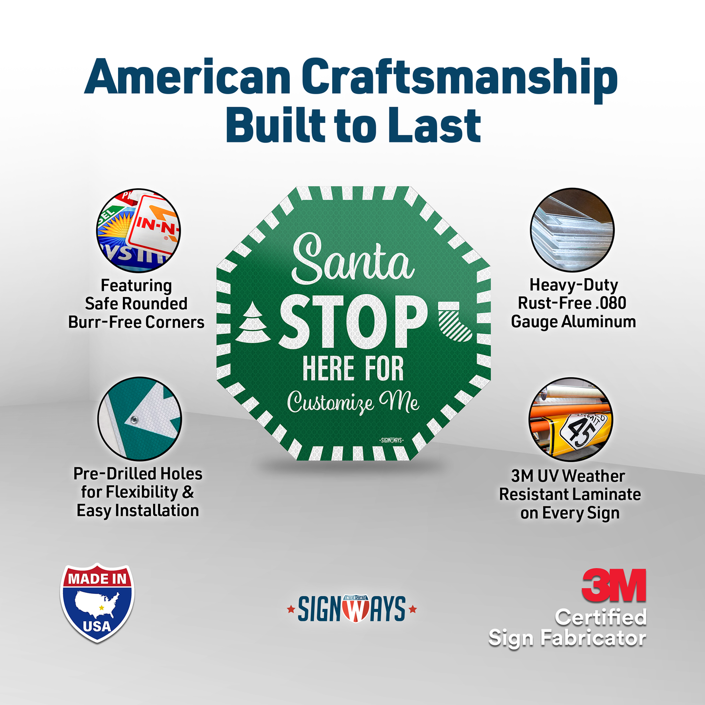 Personalized / Customizable Candy Cane Santa Stop Here 12"x12" Yard Stop Sign