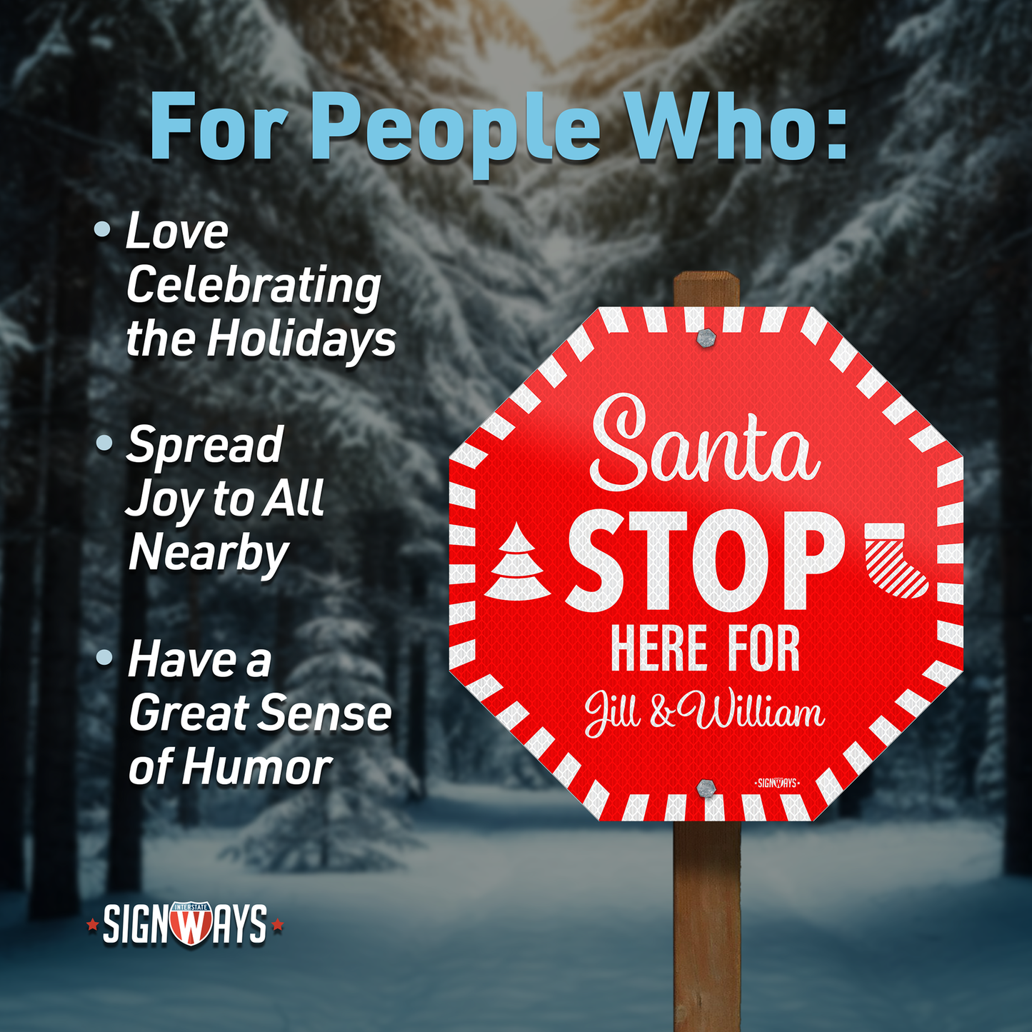 Personalized / Customizable Candy Cane Santa Stop Here 12"x12" Yard Stop Sign