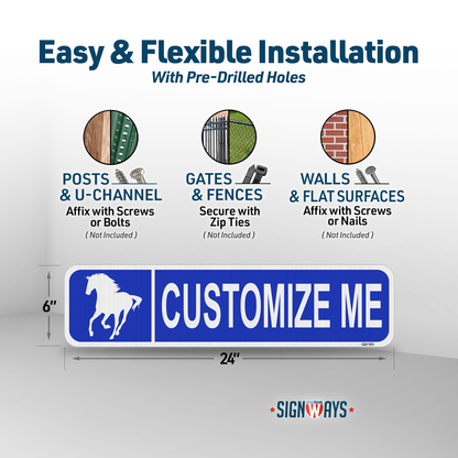 Street Signs Customized Horse | Personalized Street Sign | Color, Symbol, Font, Words 24x6”