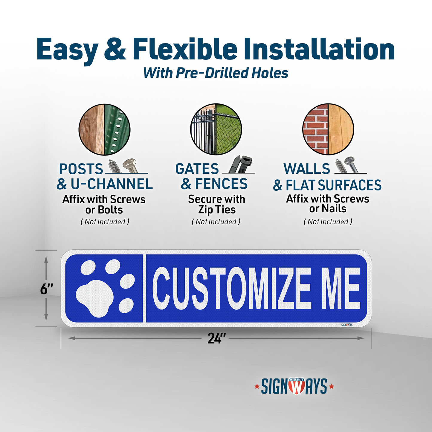 Street Signs Customized Paw Print | Personalized Street Sign | Color, Symbol, Font, Words, Single-Sided 24x6”