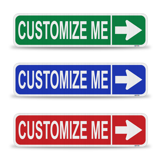 Street Signs Customized Right Arrow | Personalized Street Sign | Color, Symbol, Font, Words, Single-Sided 24x6”