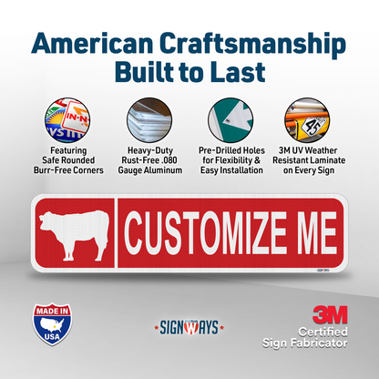 Street Signs Customized Cow | Personalized Street Sign | Color, Symbol, Font, Words, Double-Sided 24x6”