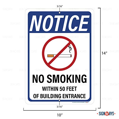 Notice, No Smoking Within 50 Feet Of Building Entrance Sign