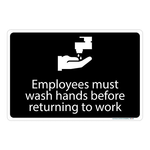 Employees Must Wash Hands Horizontal Black / White Metal Sign