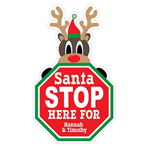 Customizable Christmas Reindeer Santa Stop Here Sign