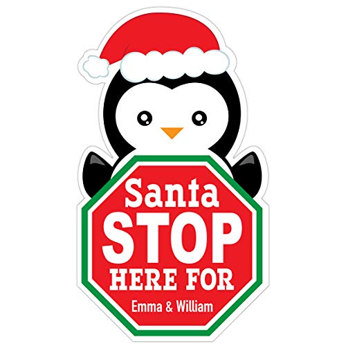 Custom Penguin Santa Stop Here Sign