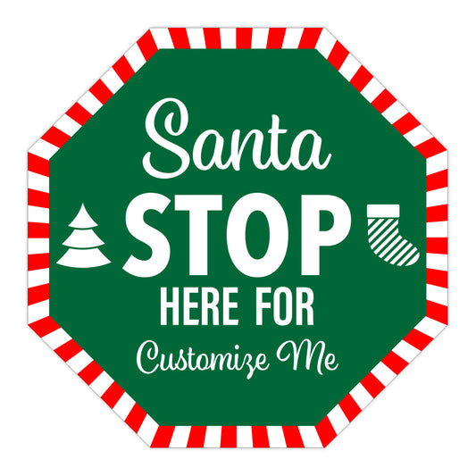 Personalized / Customizable Candy Cane Santa Stop Here 12"x12" Stop Sign Yard Kit
