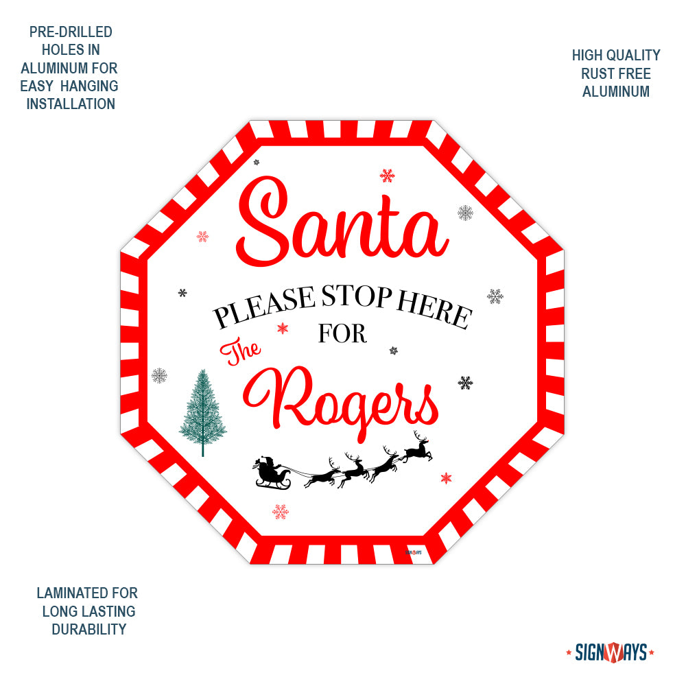 Personalized / Customizable Classic Santa Stop Here 12"x12" Stop Sign Yard Kit