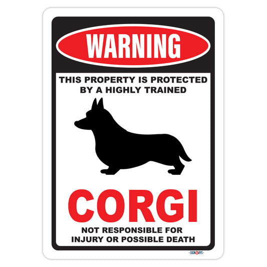 Beware of Corgi Dog Vertical Sign