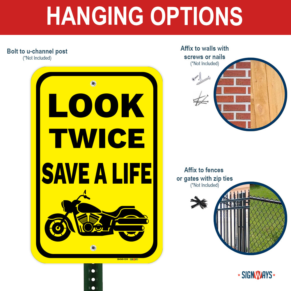 Look Twice Save A Life (Cruiser Motorcycle Image) Sign