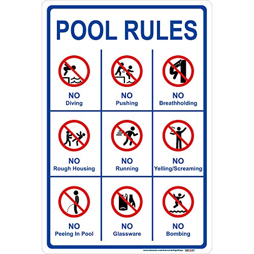 Pool Rules Sign, No Diving No Pushing No Peeing in Pool
