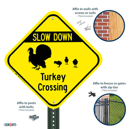 Turkey with Chicks Crossing - High Quality Aluminum Sign, Made in the USA