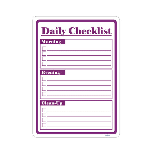Dry Erase Daily Checklist Sign - High Quality Aluminum, Easy to Clean & Easy to Store