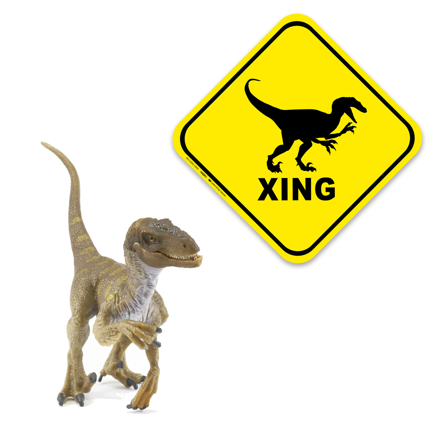 Velociraptor crossing dinosaur sign