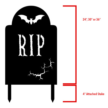 Halloween RIP Bat Tombstone, Powder Coated Aluminum Outdoor Yard Sign