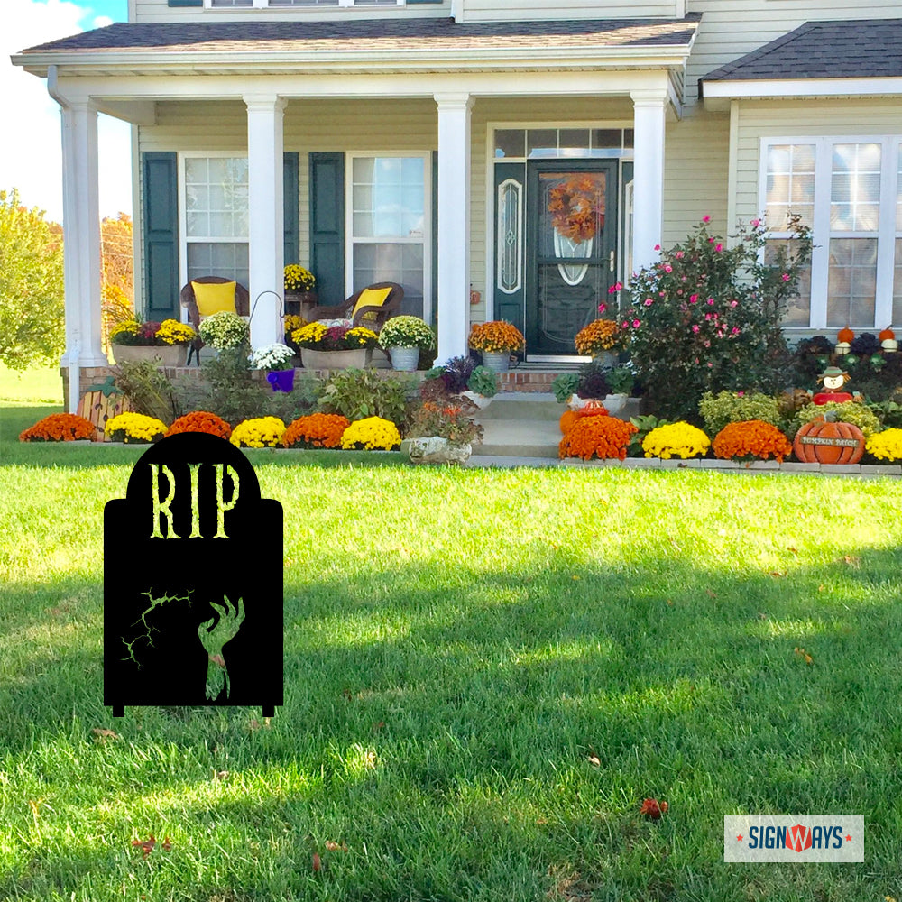 Halloween RIP Creepy Hand Tombstone, Powder Coated Aluminum Outdoor Yard Sign