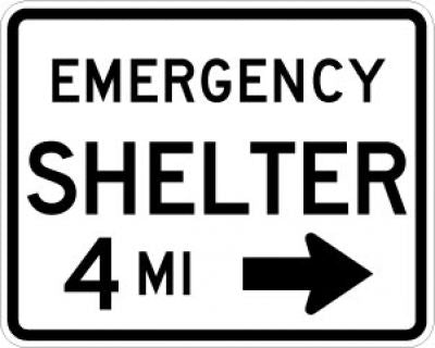 Emergency Shelter Distance Right Arrow Sign