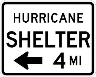 Hurricane Shelter Left Arrow Distance Sign